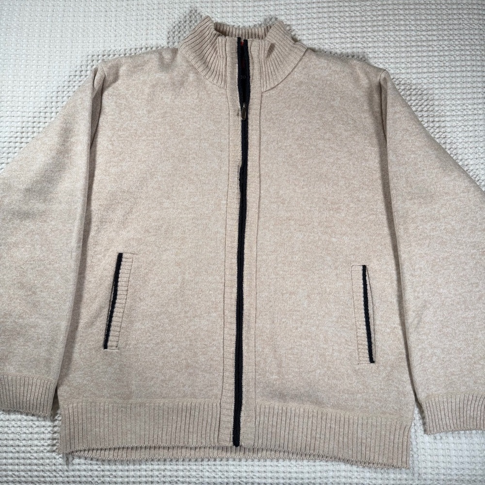 Yeokou Cashmere Fleece Lined Sweater Jacket Men XXL Biege/Black